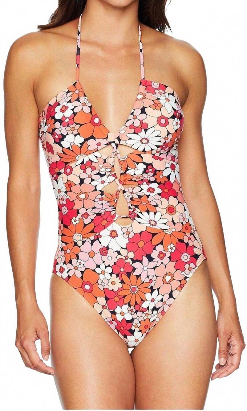 NEW MICHAEL MICHAEL KORS keyhole halter one-piece swimsuit in deep pink